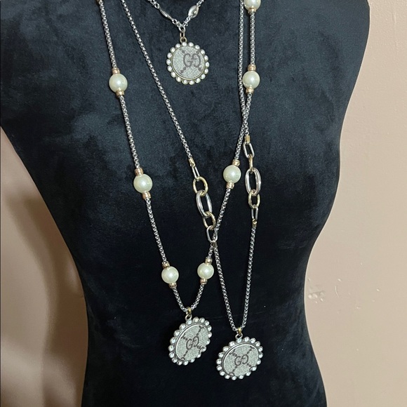 3-Elegant Silver and Gold Necklace with Pearl Accents
